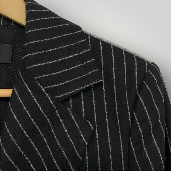 DEREK LAM Wool Double Breasted Striped Blazer Black Sz 4 - Picture 3 of 11